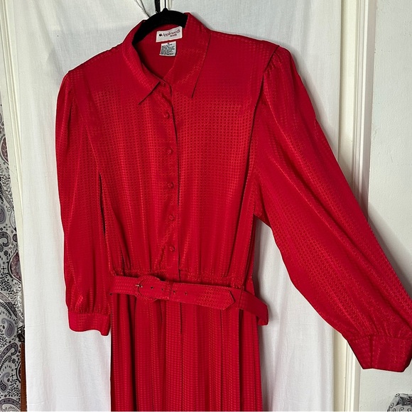 3/$20💥Vintage Appleseed’s Petite Red Front Button Down Belted Aline Retro Dress - Picture 11 of 17